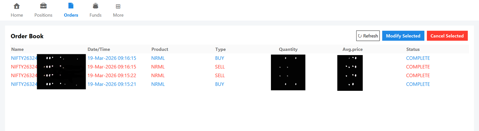 Custom backend software terminal displaying connection status to broker APIs with active orders and stable connectivity. 