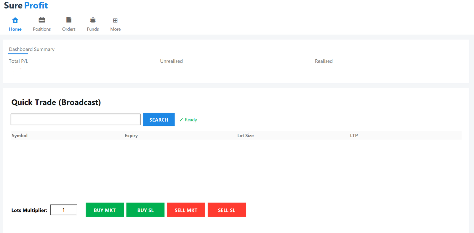 Custom multi-account software interface showing the section where you can select multiple accounts.